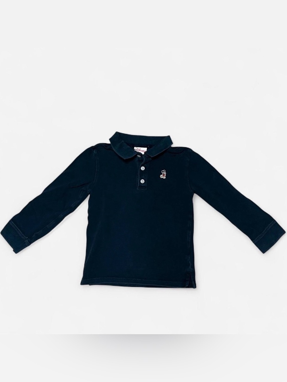 Vintage Disney Boys Navy Blue Long Sleeve Polo with Small Mickey Mouse logo